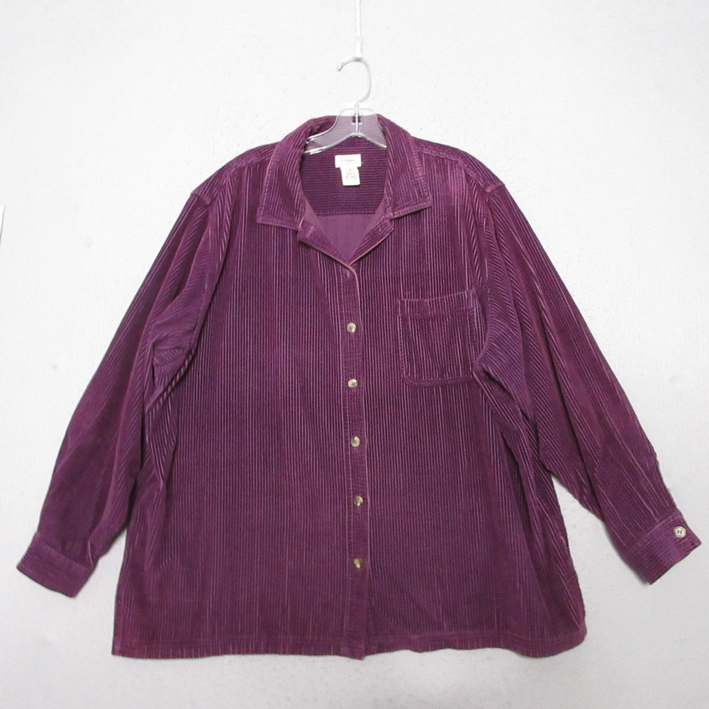 L.L. Bean Women Corduroy Top 2X Purple Shacket Long Sleeve Button Outdoor Camp